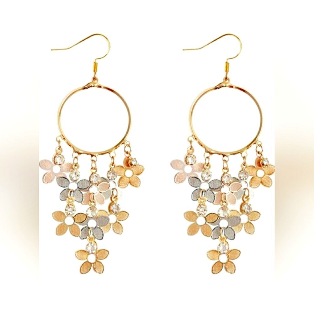 Fairy Hoop Dangling Tassle Flower Earrings Coquette Rosette Twee